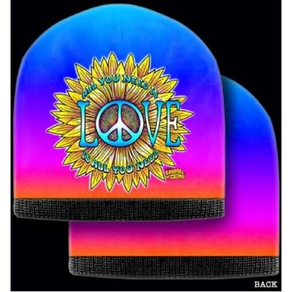 New Hat All You Need is Love Beanie Winter Lennon McCartney Beatles Flower NWT - Picture 1 of 2